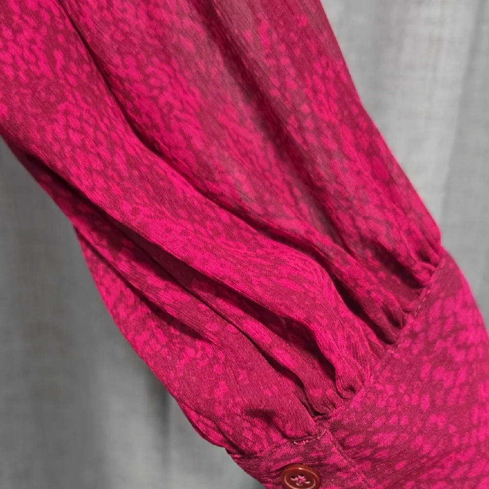 Chico's Vibrant Pink Snakeskin Pattern Sheer Blouse With Ruffles Size 12=Chicos2